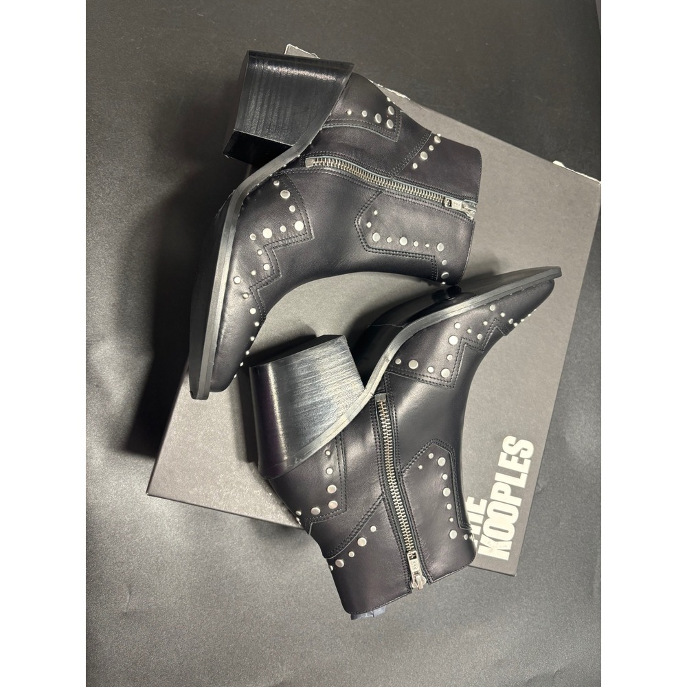The Kooples Women's Santiag Leather Studded Ankle Booties Black/Silver FR 37/US6 - Picture 3 of 12